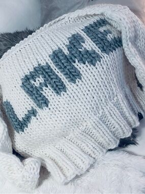 Chunky White Knit Sweater with Lake Lettering~Lake life sweater